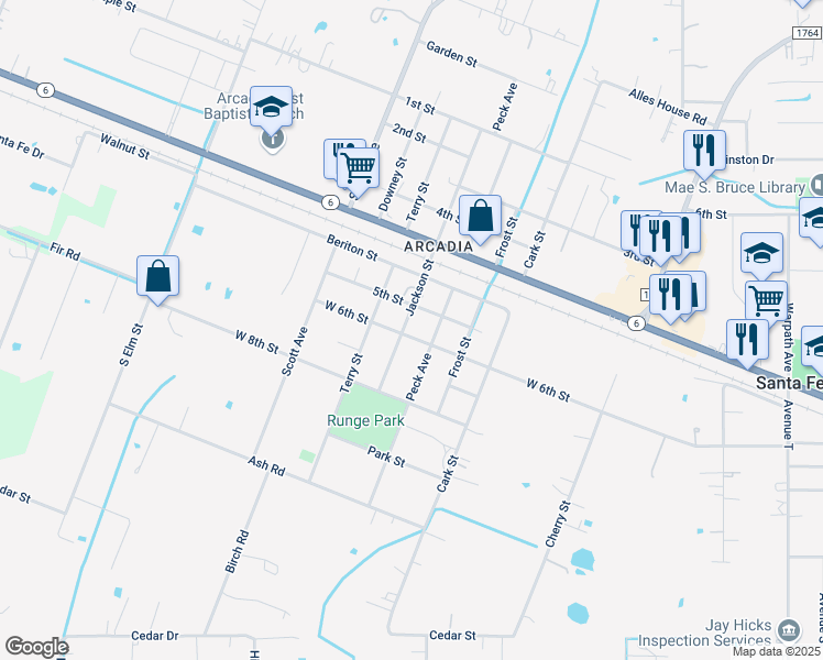 map of restaurants, bars, coffee shops, grocery stores, and more near 4315 Jackson Street in Santa Fe