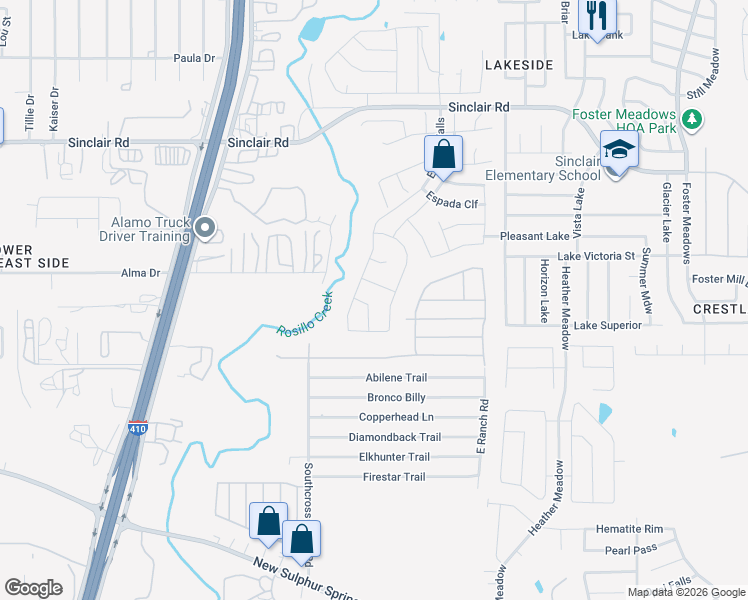 map of restaurants, bars, coffee shops, grocery stores, and more near 5519 Toledo Breeze in San Antonio