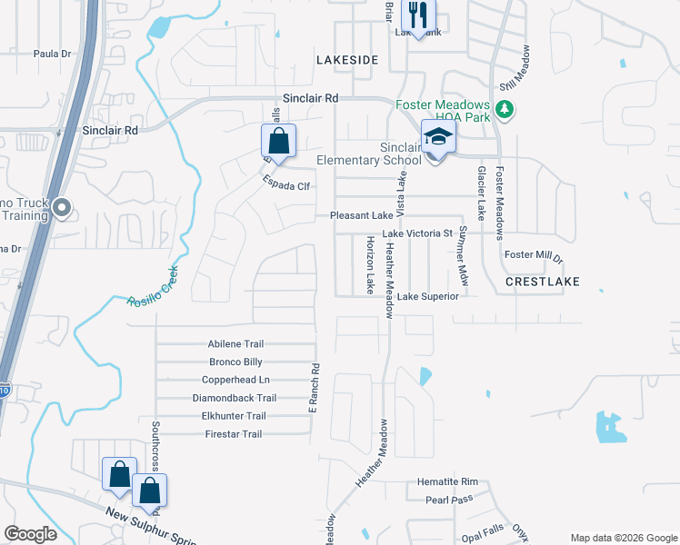 map of restaurants, bars, coffee shops, grocery stores, and more near 3550 Lake Tahoe St in San Antonio