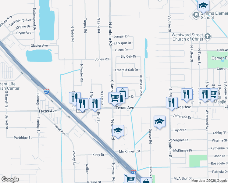 map of restaurants, bars, coffee shops, grocery stores, and more near 309 Heritage Oaks Drive in Texas City
