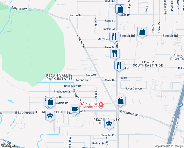 map of restaurants, bars, coffee shops, grocery stores, and more near 4355 Greco Dr in San Antonio