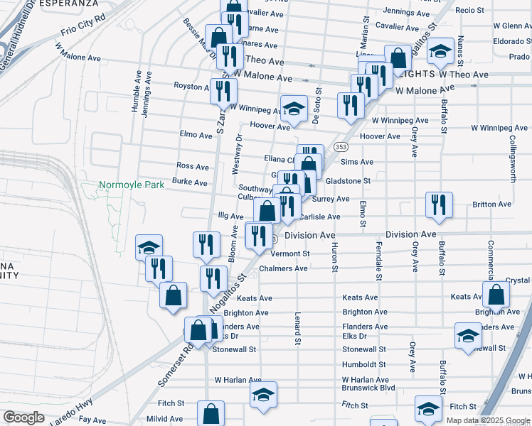 map of restaurants, bars, coffee shops, grocery stores, and more near 127 Illg Avenue in San Antonio