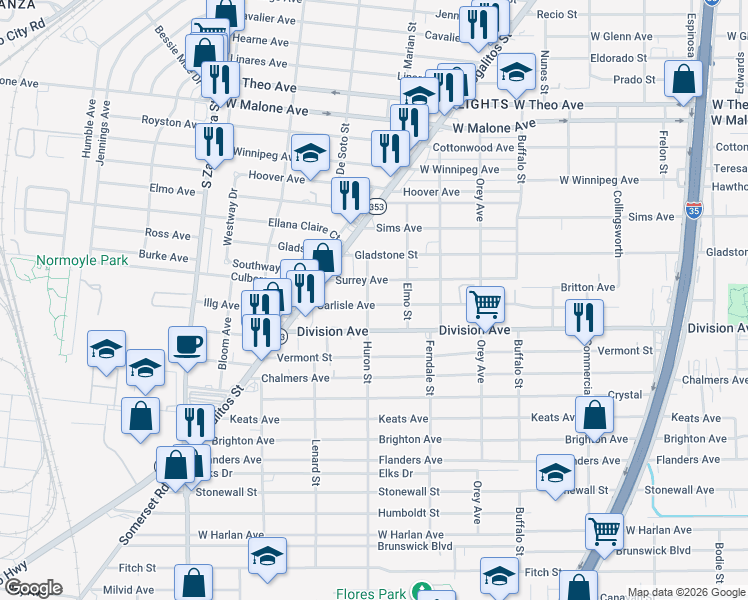 map of restaurants, bars, coffee shops, grocery stores, and more near 209 Carlisle Avenue in San Antonio