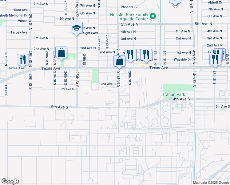 map of restaurants, bars, coffee shops, grocery stores, and more near 301 21st Avenue North in Texas City