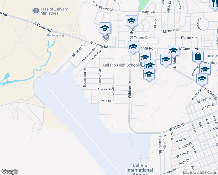 map of restaurants, bars, coffee shops, grocery stores, and more near 200 Alyssa Drive in Del Rio