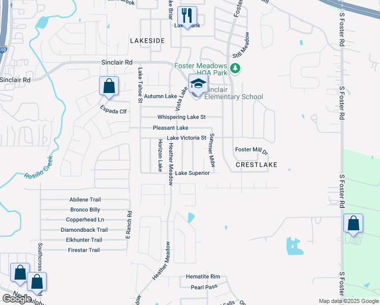 map of restaurants, bars, coffee shops, grocery stores, and more near 3531 Sage Meadow in San Antonio