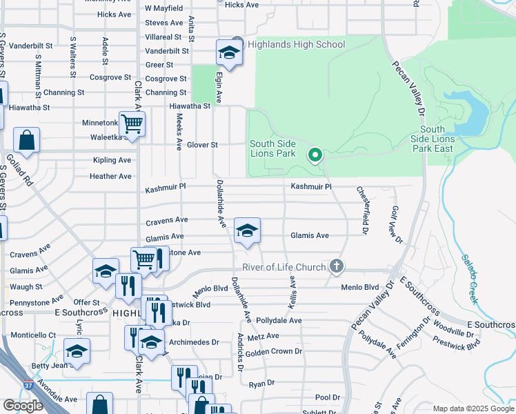map of restaurants, bars, coffee shops, grocery stores, and more near 757 Cravens Avenue in San Antonio