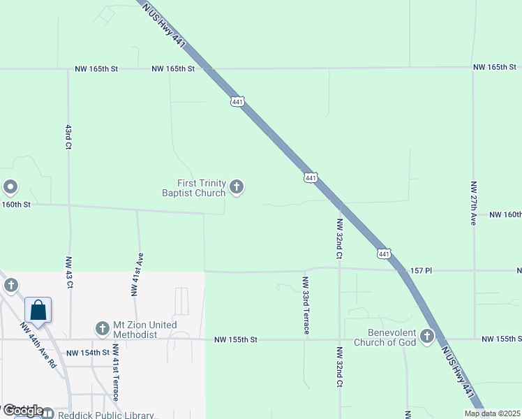 map of restaurants, bars, coffee shops, grocery stores, and more near 3700 Northwest 160th Street in Reddick