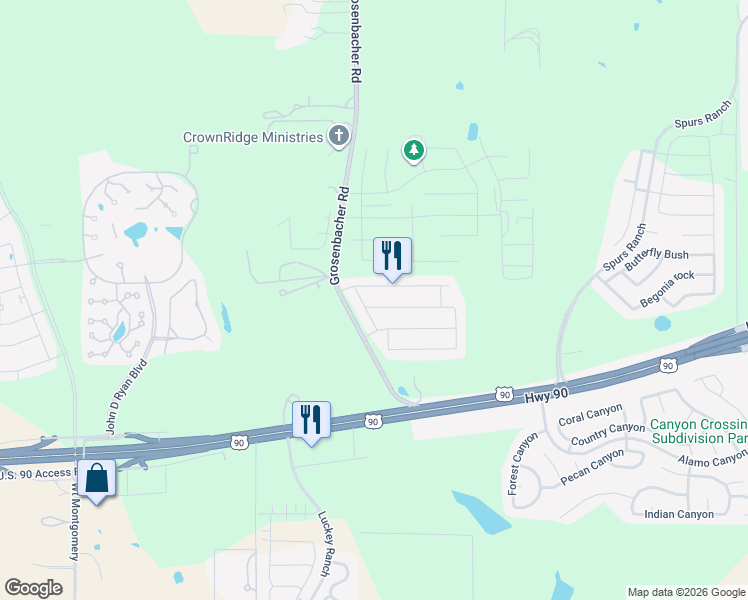 map of restaurants, bars, coffee shops, grocery stores, and more near 11707 Folsom Pass in San Antonio