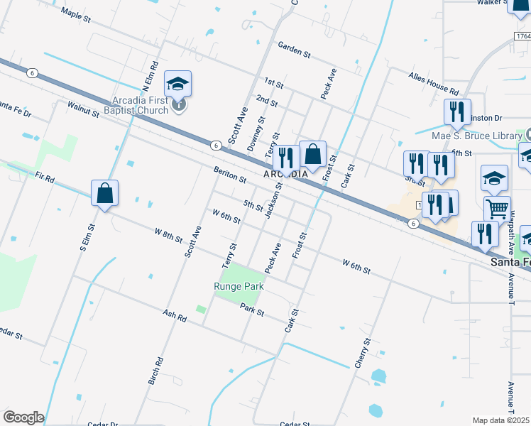 map of restaurants, bars, coffee shops, grocery stores, and more near 4315 Jackson Street in Santa Fe