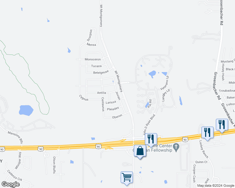 map of restaurants, bars, coffee shops, grocery stores, and more near Wt Montgomery in San Antonio