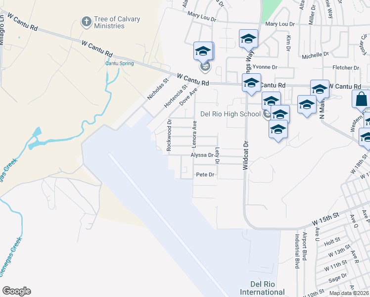 map of restaurants, bars, coffee shops, grocery stores, and more near 312 Don Martin Drive in Del Rio