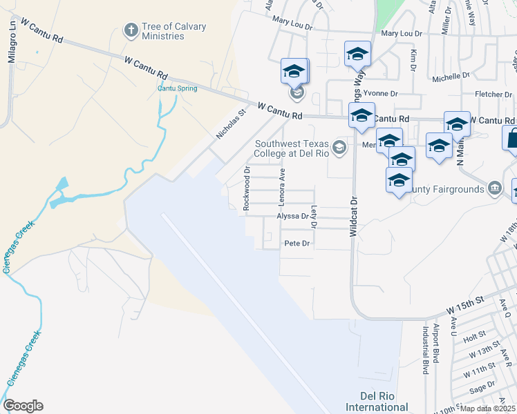 map of restaurants, bars, coffee shops, grocery stores, and more near 312 Don Martin Drive in Del Rio