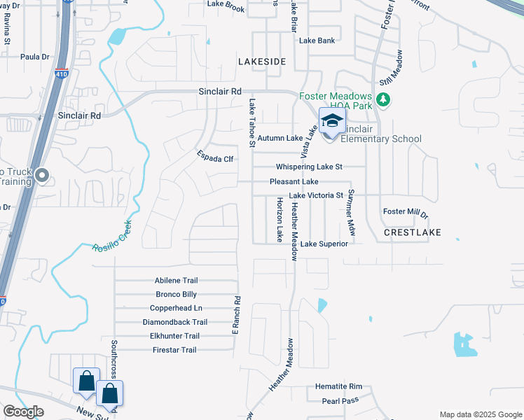 map of restaurants, bars, coffee shops, grocery stores, and more near 3502 Lake Tahoe Street in San Antonio