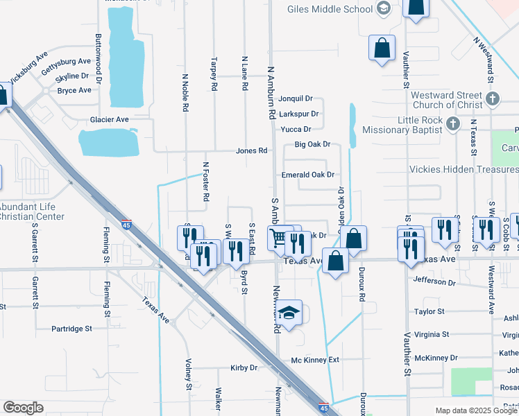 map of restaurants, bars, coffee shops, grocery stores, and more near 8130 Downey Cove in Texas City