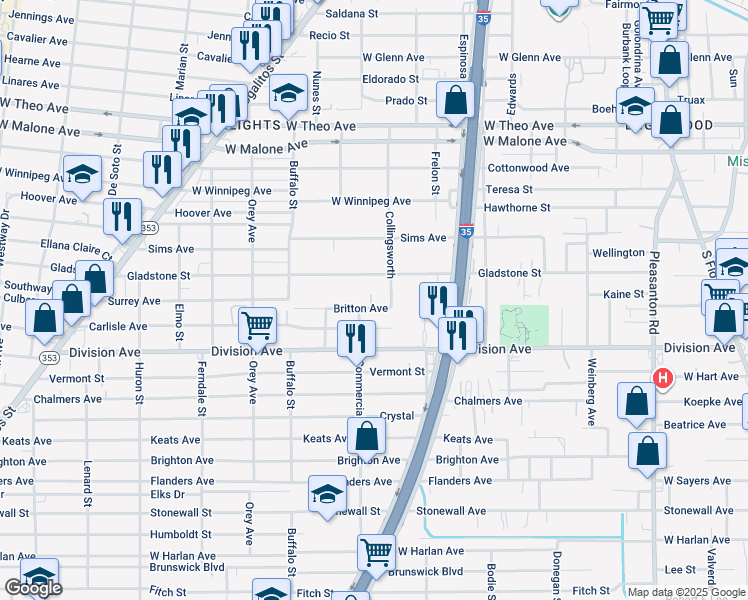 map of restaurants, bars, coffee shops, grocery stores, and more near 634 Gladstone Avenue in San Antonio