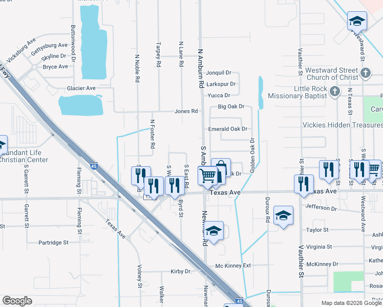map of restaurants, bars, coffee shops, grocery stores, and more near 8130 Downey Cove in Texas City