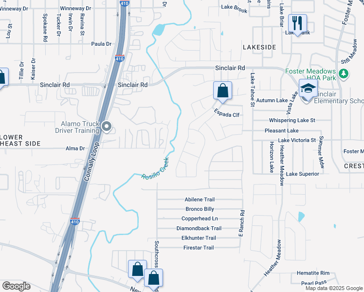 map of restaurants, bars, coffee shops, grocery stores, and more near 4026 Espada Falls in San Antonio
