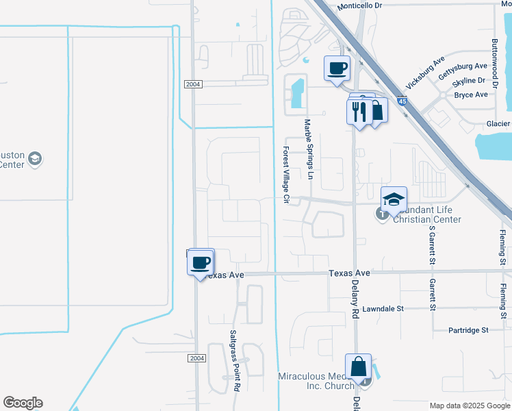 map of restaurants, bars, coffee shops, grocery stores, and more near 610 Forest Bend Lane in La Marque