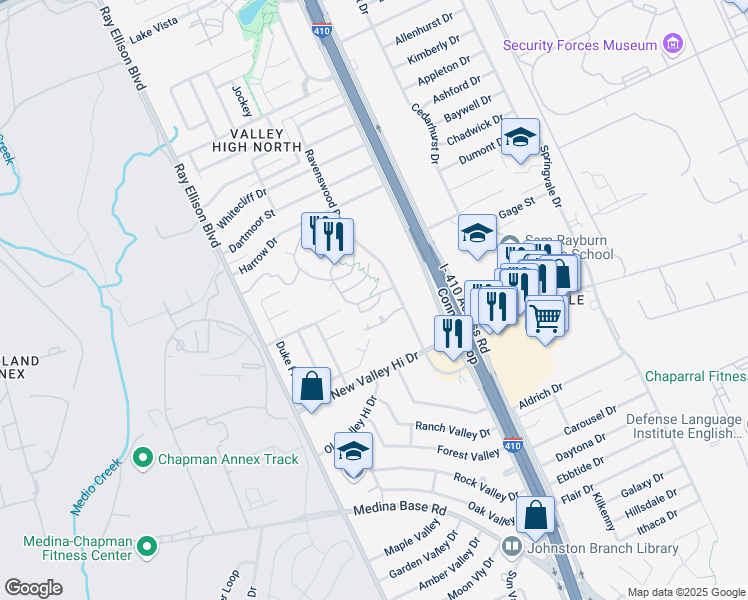 map of restaurants, bars, coffee shops, grocery stores, and more near 7803 Liberty Island in San Antonio