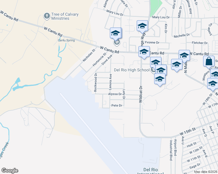 map of restaurants, bars, coffee shops, grocery stores, and more near 216 Don Martin in Del Rio