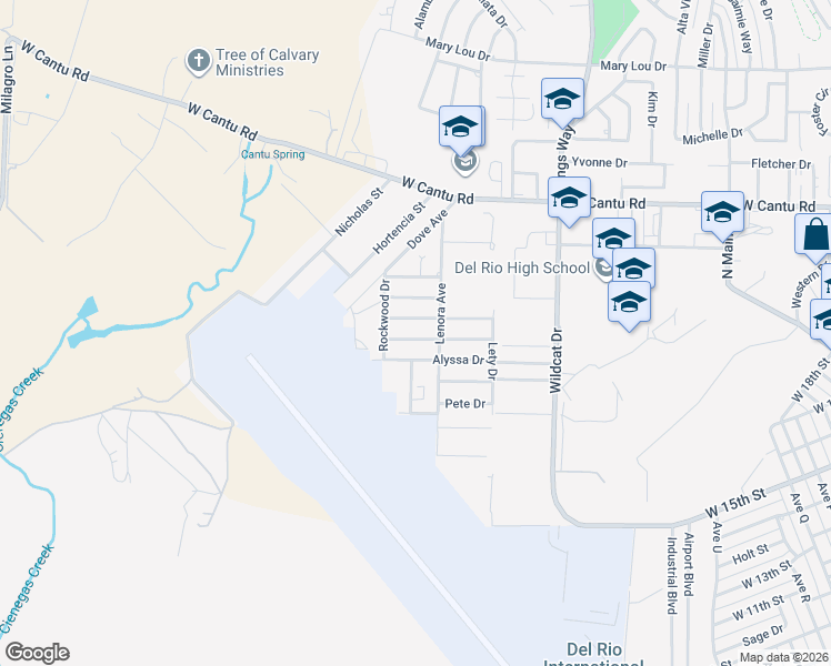 map of restaurants, bars, coffee shops, grocery stores, and more near 312 Don Martin Drive in Del Rio