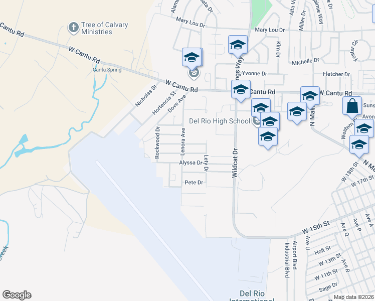 map of restaurants, bars, coffee shops, grocery stores, and more near 216 Don Martin in Del Rio