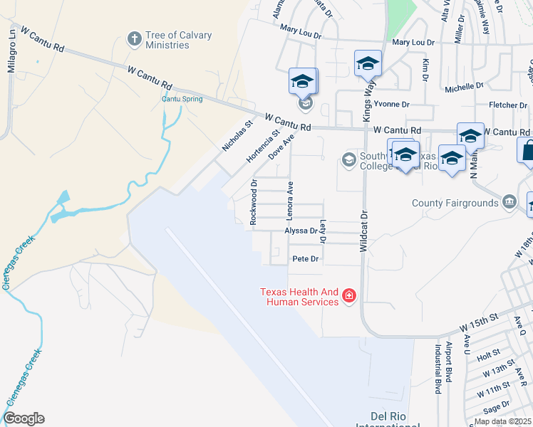 map of restaurants, bars, coffee shops, grocery stores, and more near 312 Don Martin Drive in Del Rio