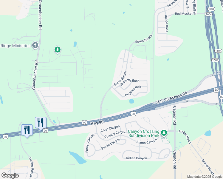 map of restaurants, bars, coffee shops, grocery stores, and more near 11350 Begonia rock in San Antonio
