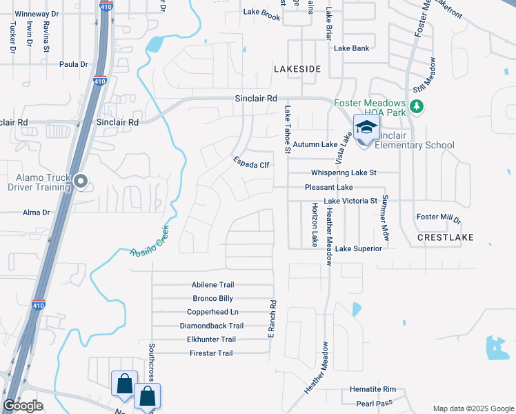 map of restaurants, bars, coffee shops, grocery stores, and more near 5365 Southcross Ranch Road in San Antonio