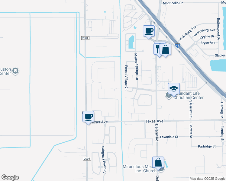map of restaurants, bars, coffee shops, grocery stores, and more near 610 Forest Bend Lane in La Marque