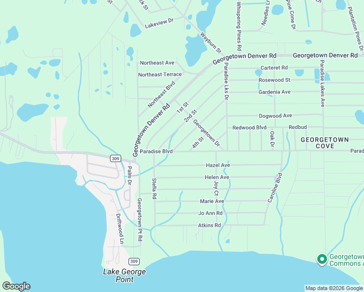 map of restaurants, bars, coffee shops, grocery stores, and more near 105 3rd Street in Georgetown
