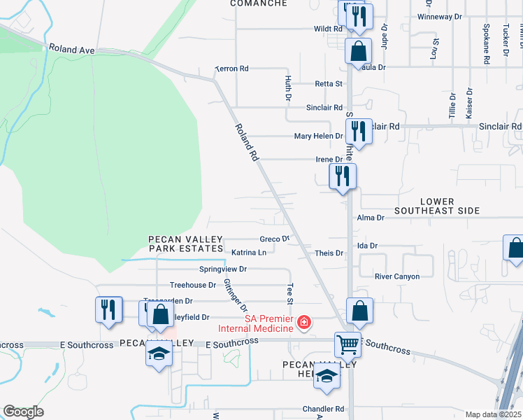 map of restaurants, bars, coffee shops, grocery stores, and more near 4243 Family Tree Drive in San Antonio