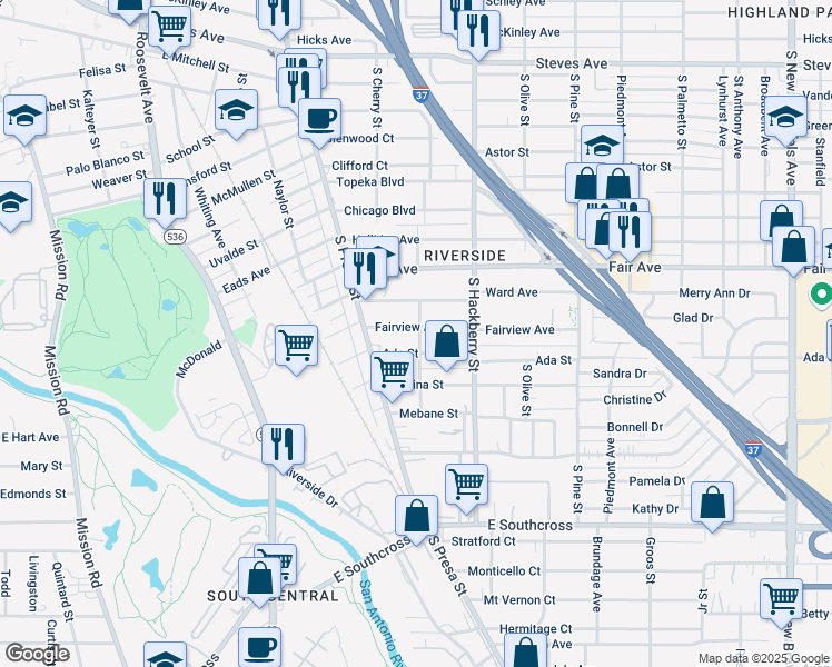 map of restaurants, bars, coffee shops, grocery stores, and more near 146 Fairview Avenue in San Antonio