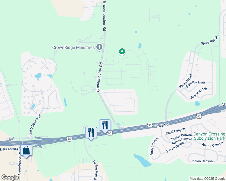map of restaurants, bars, coffee shops, grocery stores, and more near 11627 Troubadour Trail in San Antonio