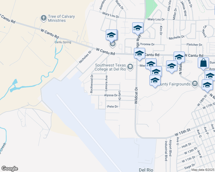 map of restaurants, bars, coffee shops, grocery stores, and more near 216 Don Martin in Del Rio