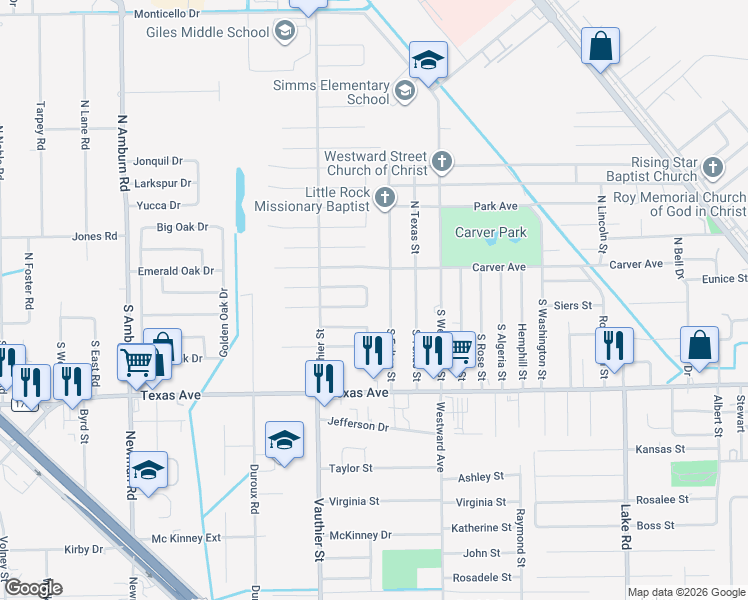 map of restaurants, bars, coffee shops, grocery stores, and more near 208 South Sparrow Way in Texas City