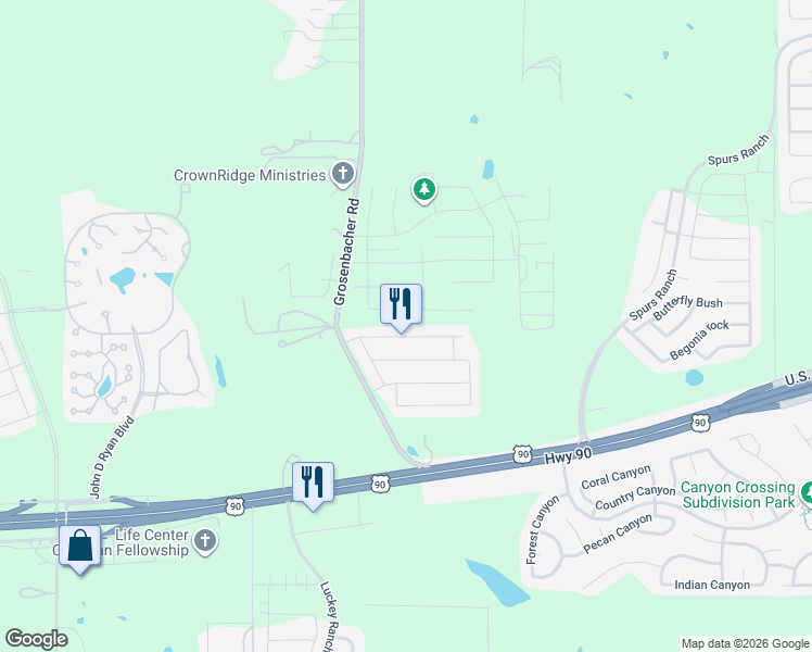 map of restaurants, bars, coffee shops, grocery stores, and more near 11627 Troubadour Trail in San Antonio