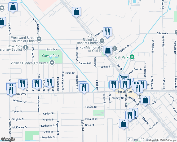 map of restaurants, bars, coffee shops, grocery stores, and more near 6005 Jackson Lane in Texas City