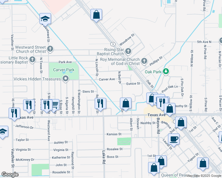 map of restaurants, bars, coffee shops, grocery stores, and more near 6005 Jackson Lane in Texas City