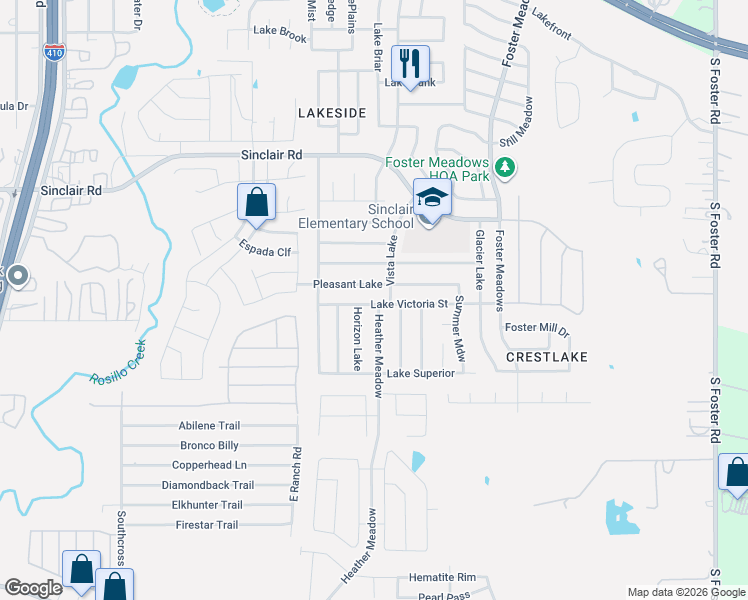 map of restaurants, bars, coffee shops, grocery stores, and more near 3502 Horizon Lake in San Antonio