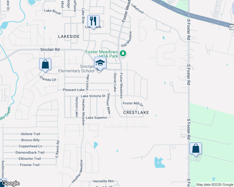 map of restaurants, bars, coffee shops, grocery stores, and more near 6202 Lake Victoria Street in San Antonio