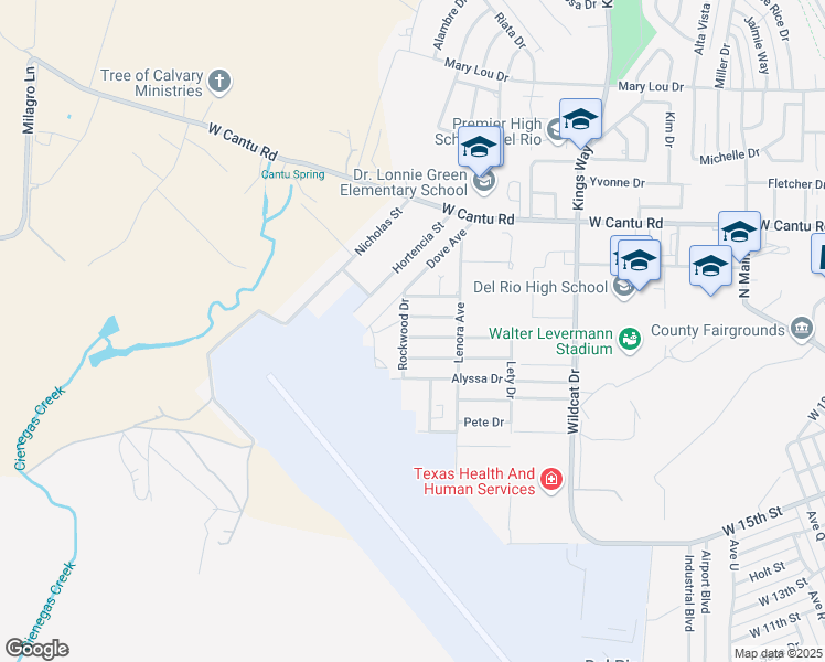 map of restaurants, bars, coffee shops, grocery stores, and more near 312 Don Martin Drive in Del Rio