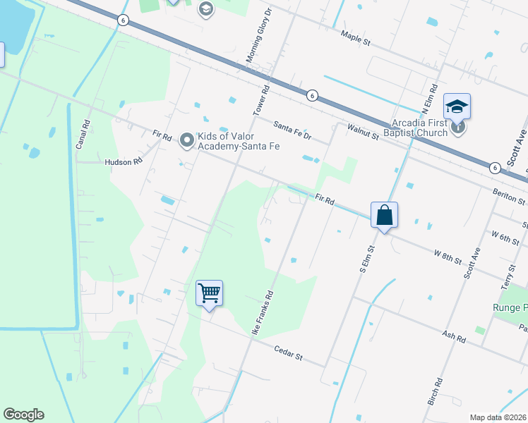 map of restaurants, bars, coffee shops, grocery stores, and more near 15601 Fir Road in Santa Fe