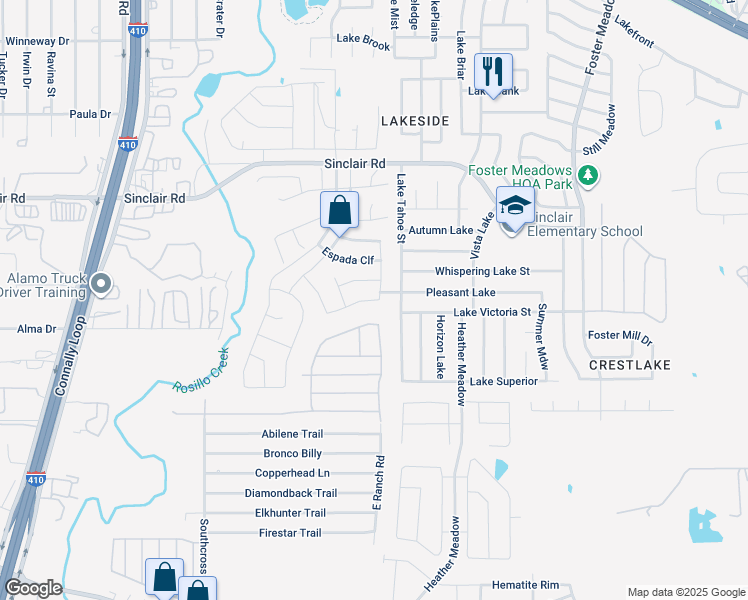 map of restaurants, bars, coffee shops, grocery stores, and more near 5734 Medina Farm in San Antonio