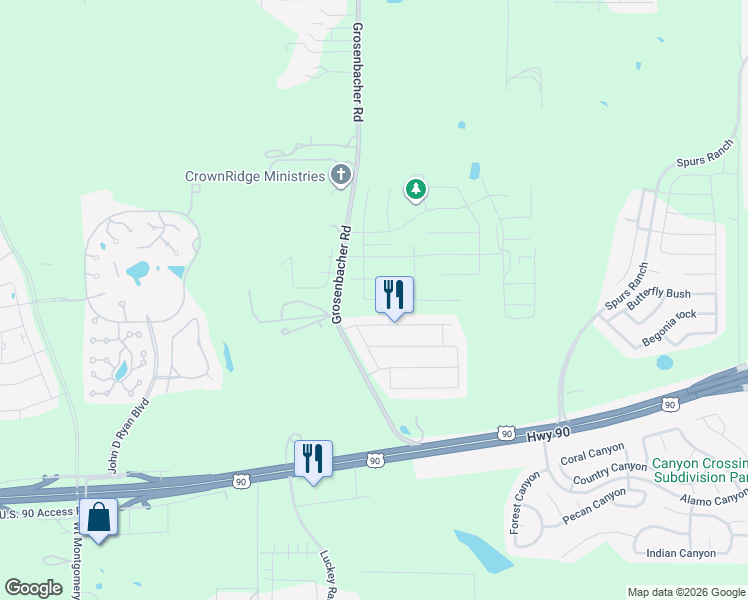 map of restaurants, bars, coffee shops, grocery stores, and more near 11627 Troubadour Trail in San Antonio