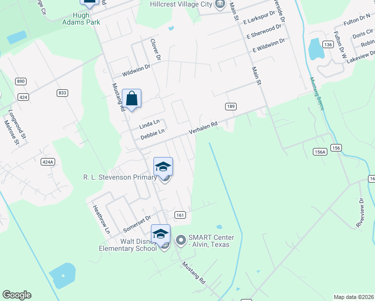 map of restaurants, bars, coffee shops, grocery stores, and more near 808 Verhalen Road in Alvin