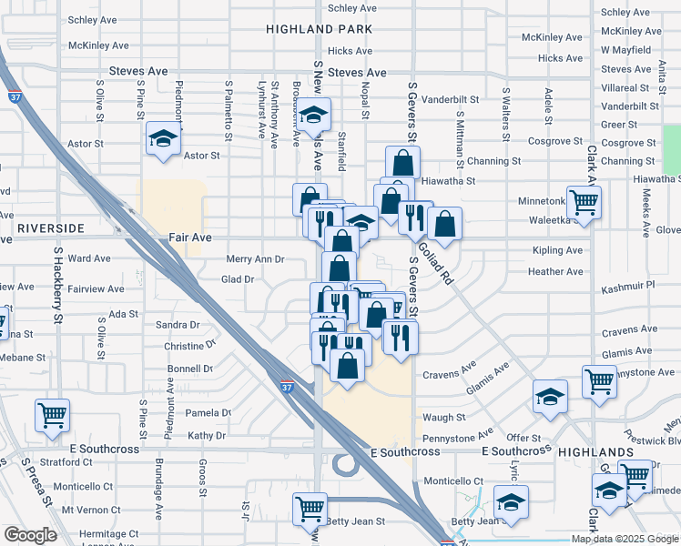 map of restaurants, bars, coffee shops, grocery stores, and more near 2618 South New Braunfels Avenue in San Antonio