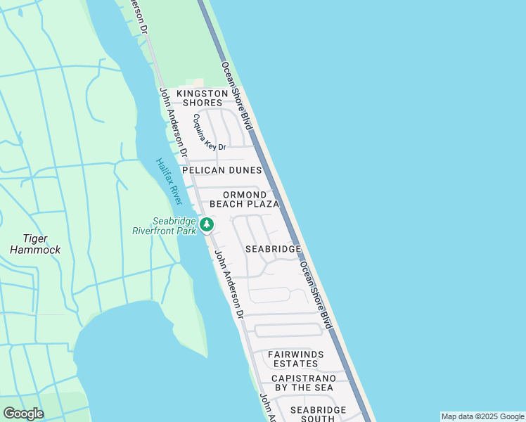 map of restaurants, bars, coffee shops, grocery stores, and more near 1 Dolphin Avenue in Ormond Beach