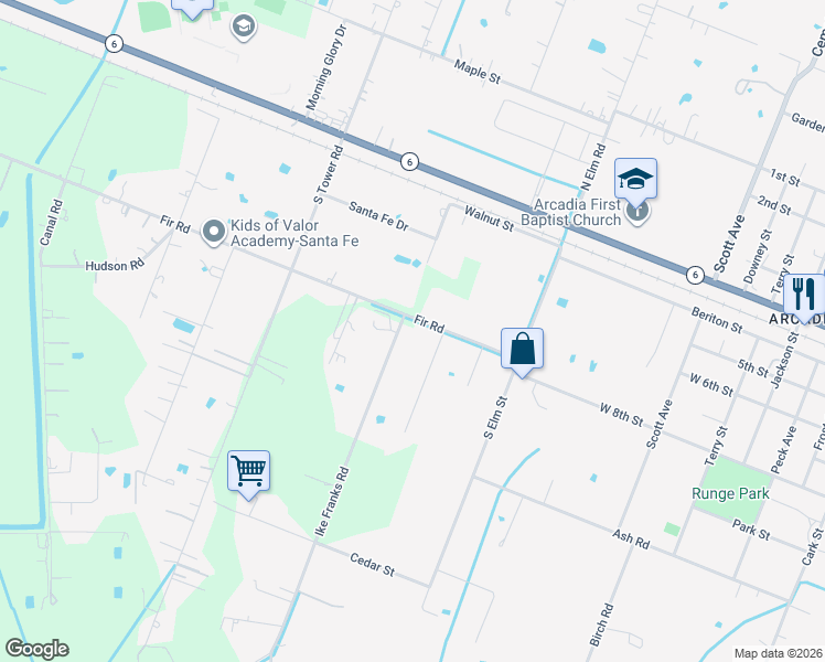 map of restaurants, bars, coffee shops, grocery stores, and more near 15414 Fir Road in Santa Fe